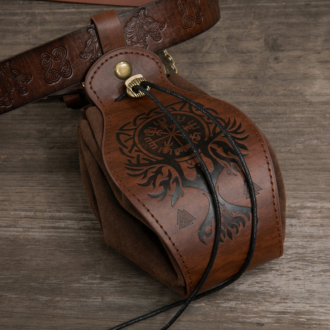 FREE Today: Viking Leather Vegvisir and Dragon Pouch Bag - Vegvisir and Raven - Brown - image 1