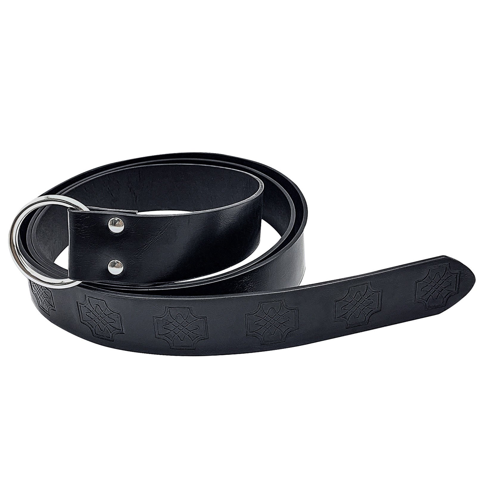 WorldNorse Viking Celtic Knot Embossed Leather Belt – 165cm D-Ring