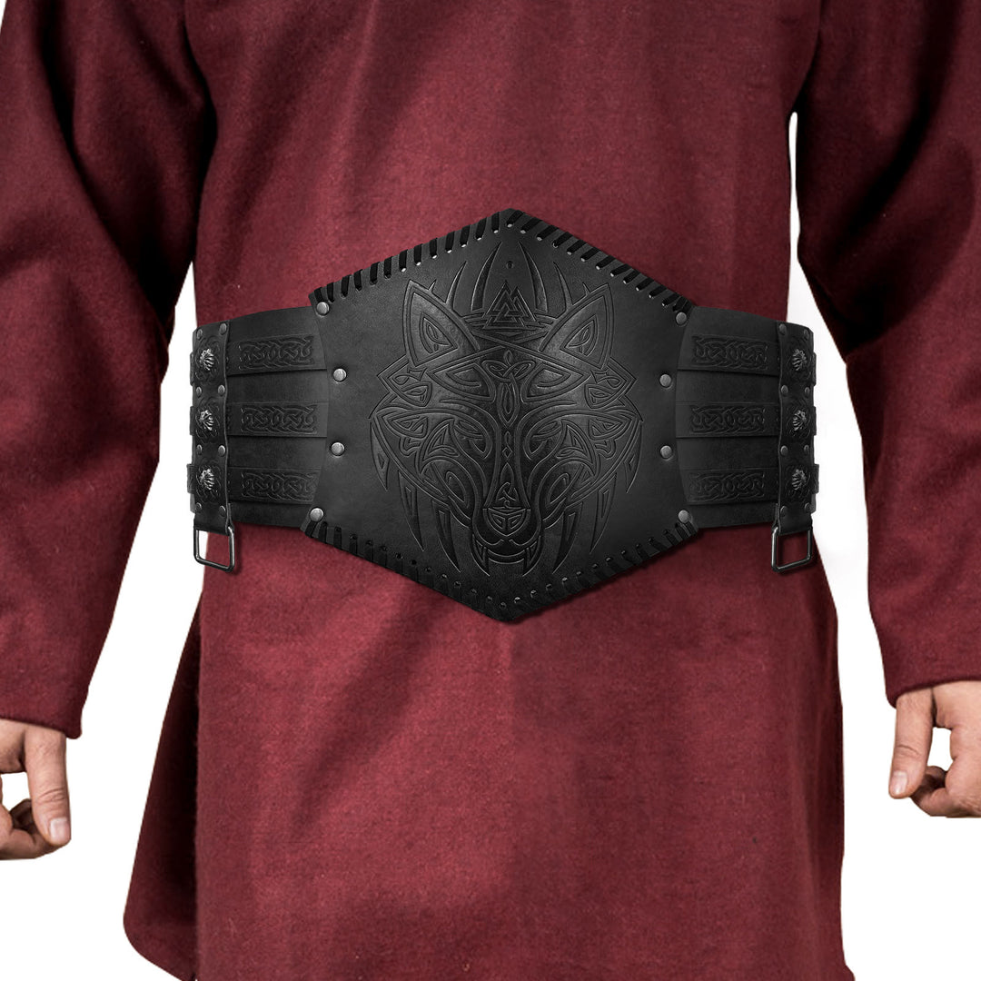 WorldNorse Norse Dragon Mjolnir Wolves Celtic Knot Waistband - Wolves - Black - image 12