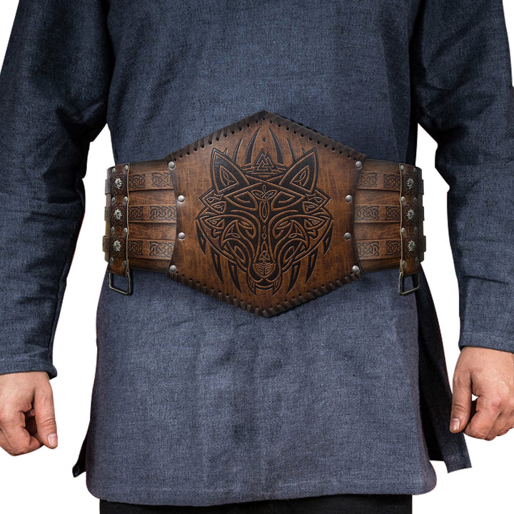 WorldNorse Norse Dragon Mjolnir Wolves Celtic Knot Waistband - Wolves - Brown - image 9