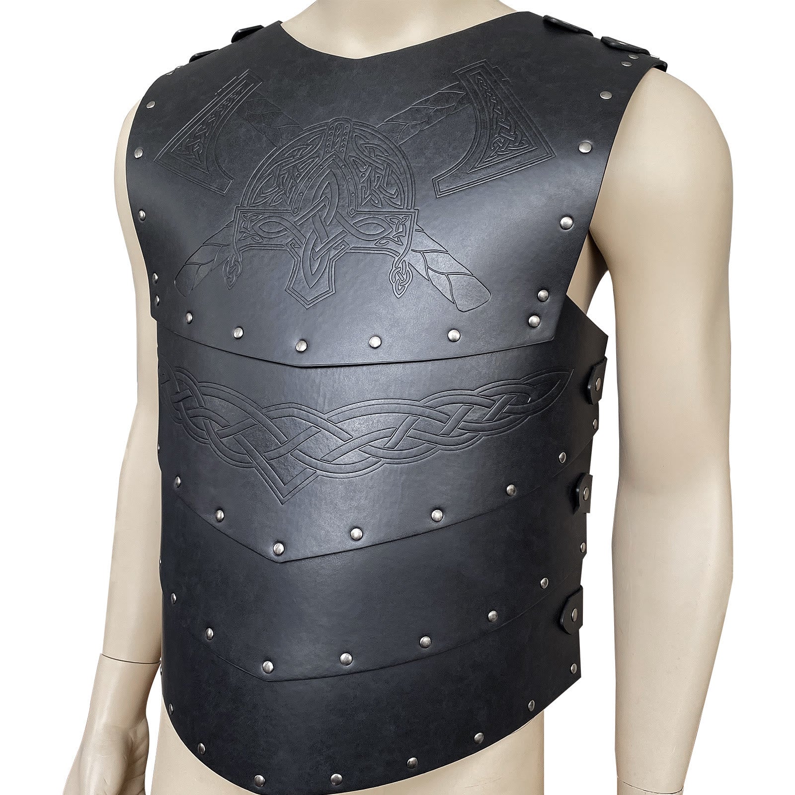 WorldNorse Viking Axe Mjolnir Leather Chest Armor Vest - Brown