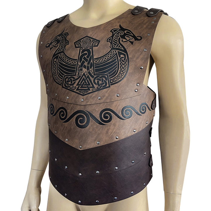 WorldNorse Viking Axe Mjolnir Leather Vest Chest Armor