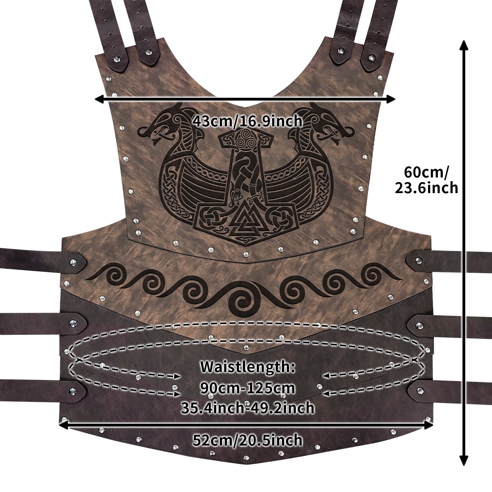 WorldNorse Viking Axe Mjolnir Leather Chest Armor Vest - Brown