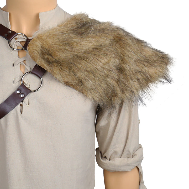 WorldNorse Nordic Leather Strap Fur Single-Shoulder Pauldron