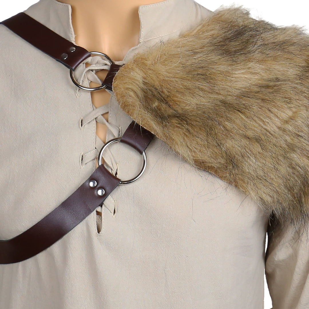 WorldNorse Nordic Leather Strap Fur Single-Shoulder Pauldron