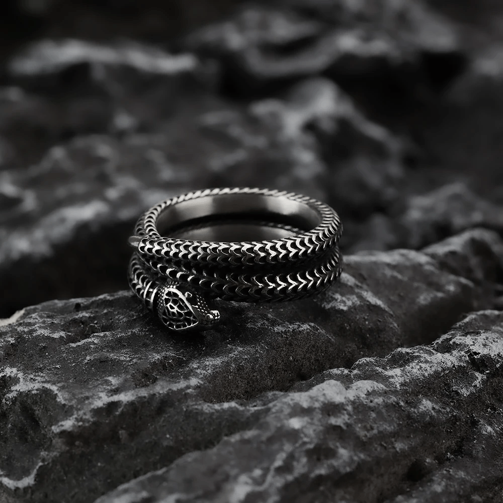 WorldNorse Snake King Titanium Steel Coil Ring