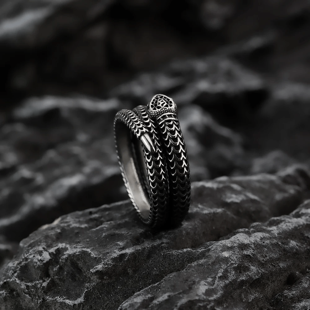 WorldNorse Snake King Titanium Steel Coil Ring