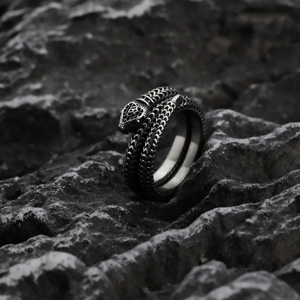 WorldNorse Snake King Titanium Steel Coil Ring