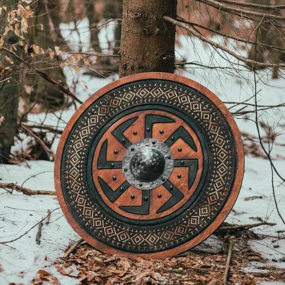 WorldNorse Viking Jörmungandr Carved Kolovrat Shield