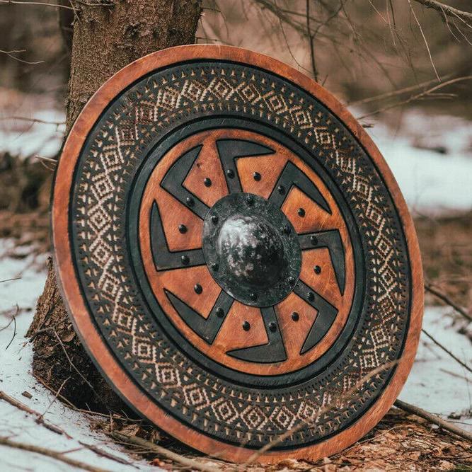 WorldNorse Viking Jörmungandr Carved Kolovrat Shield