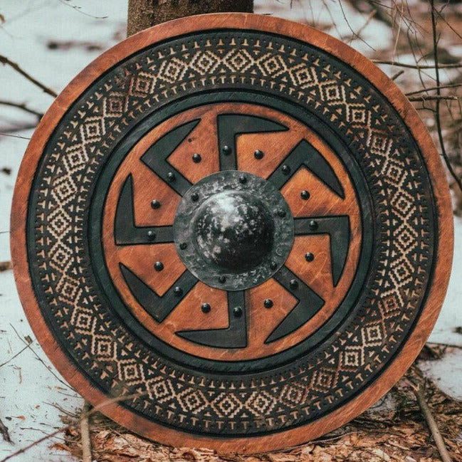 WorldNorse Viking Jörmungandr Carved Kolovrat Shield