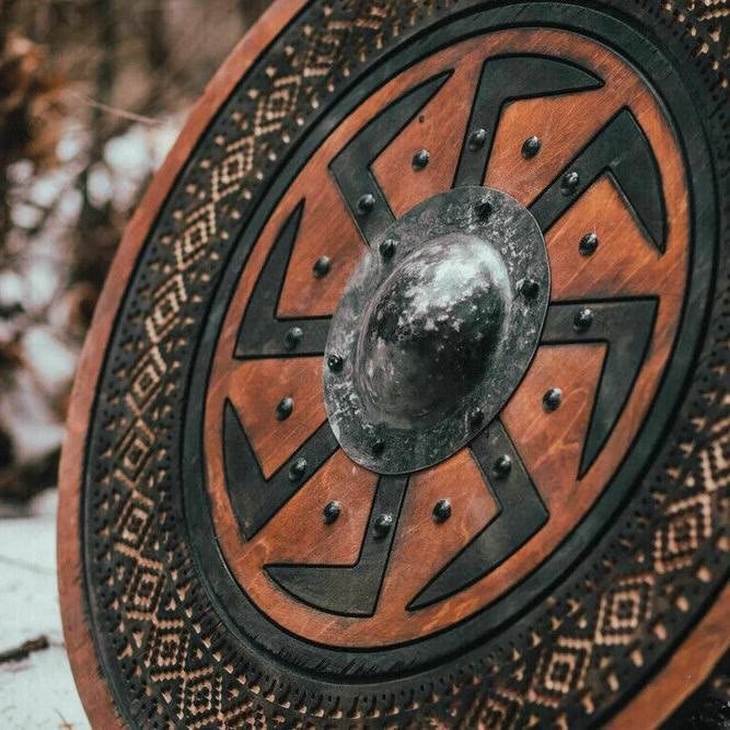 WorldNorse Viking Jörmungandr Carved Kolovrat Shield