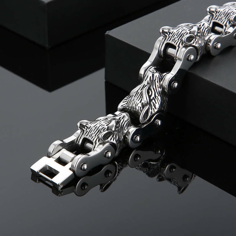 WorldNorse Viking Wolf Steel Bracelet