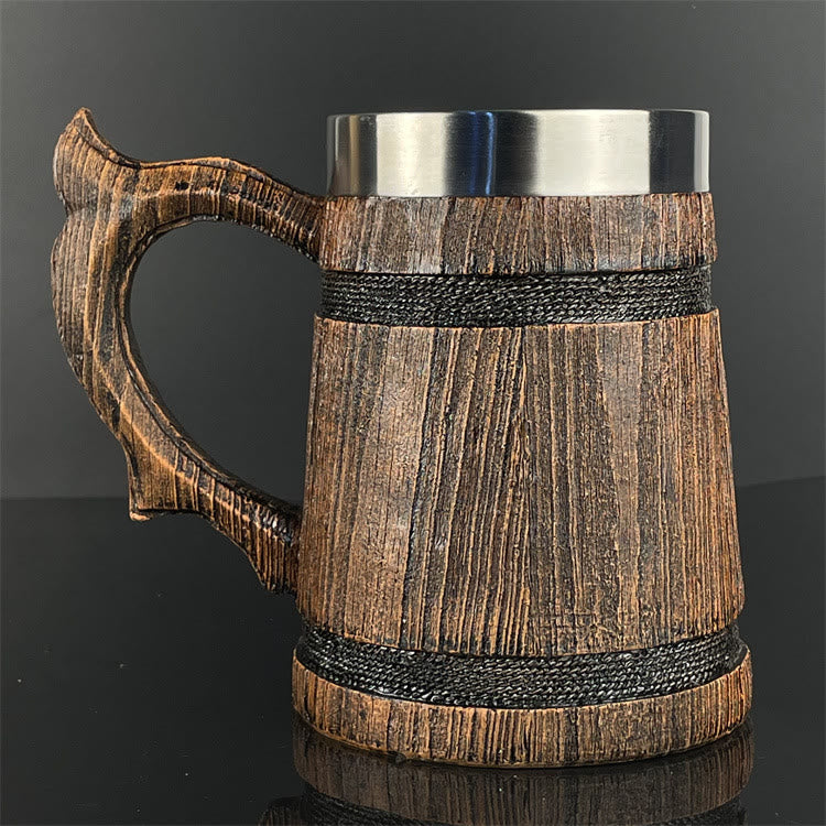 WorldNorse Wooden Finish Lion Viking Bear Mug