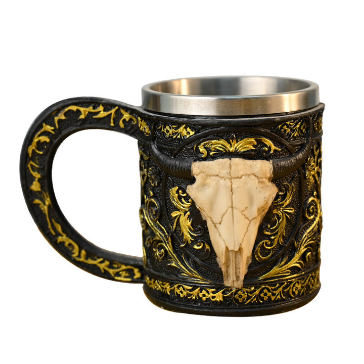 WorldNorse Carved Bull Skull Tankard Mug