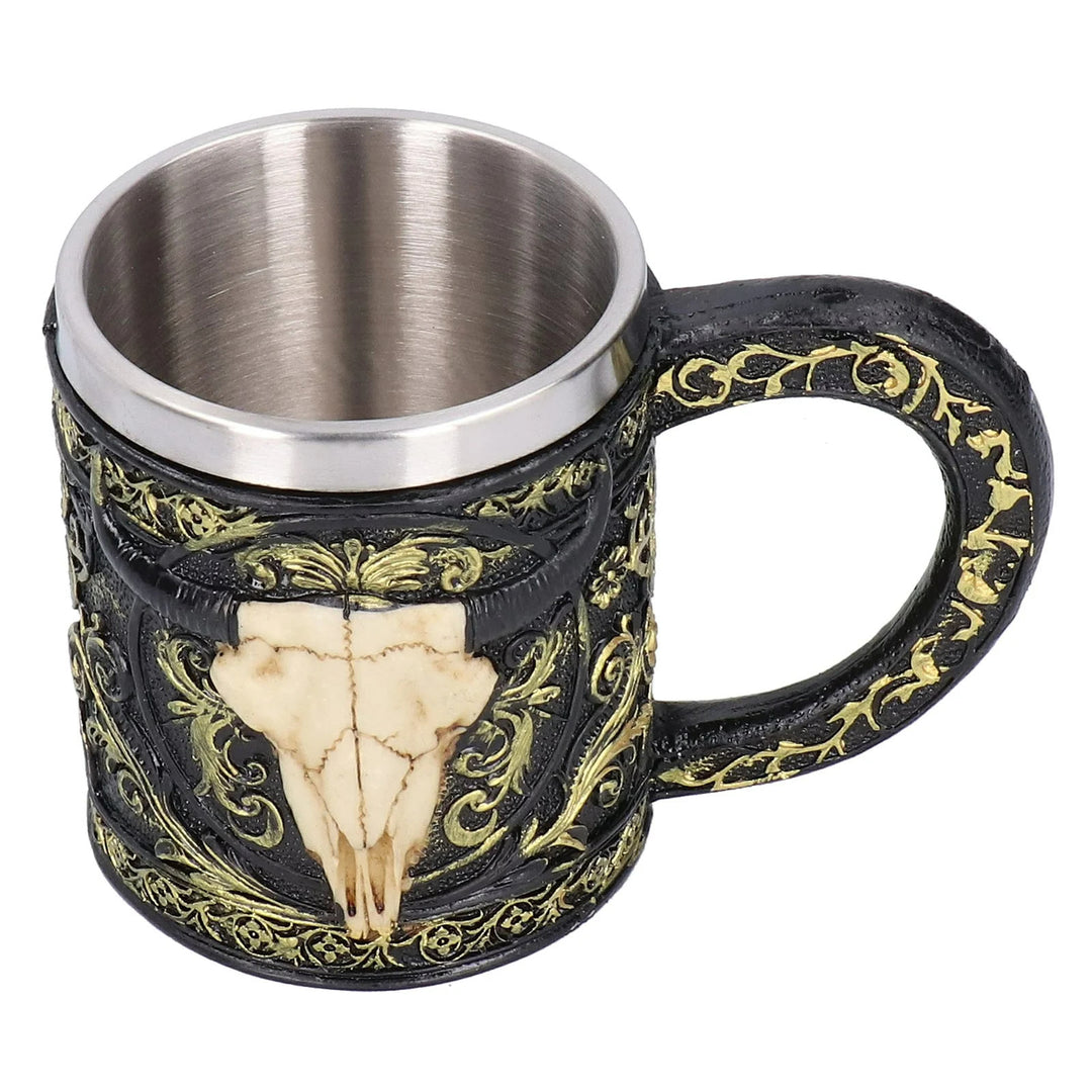 WorldNorse Carved Bull Skull Tankard Mug