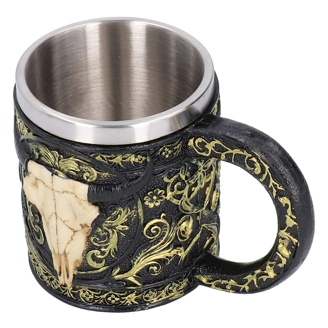 WorldNorse Carved Bull Skull Tankard Mug