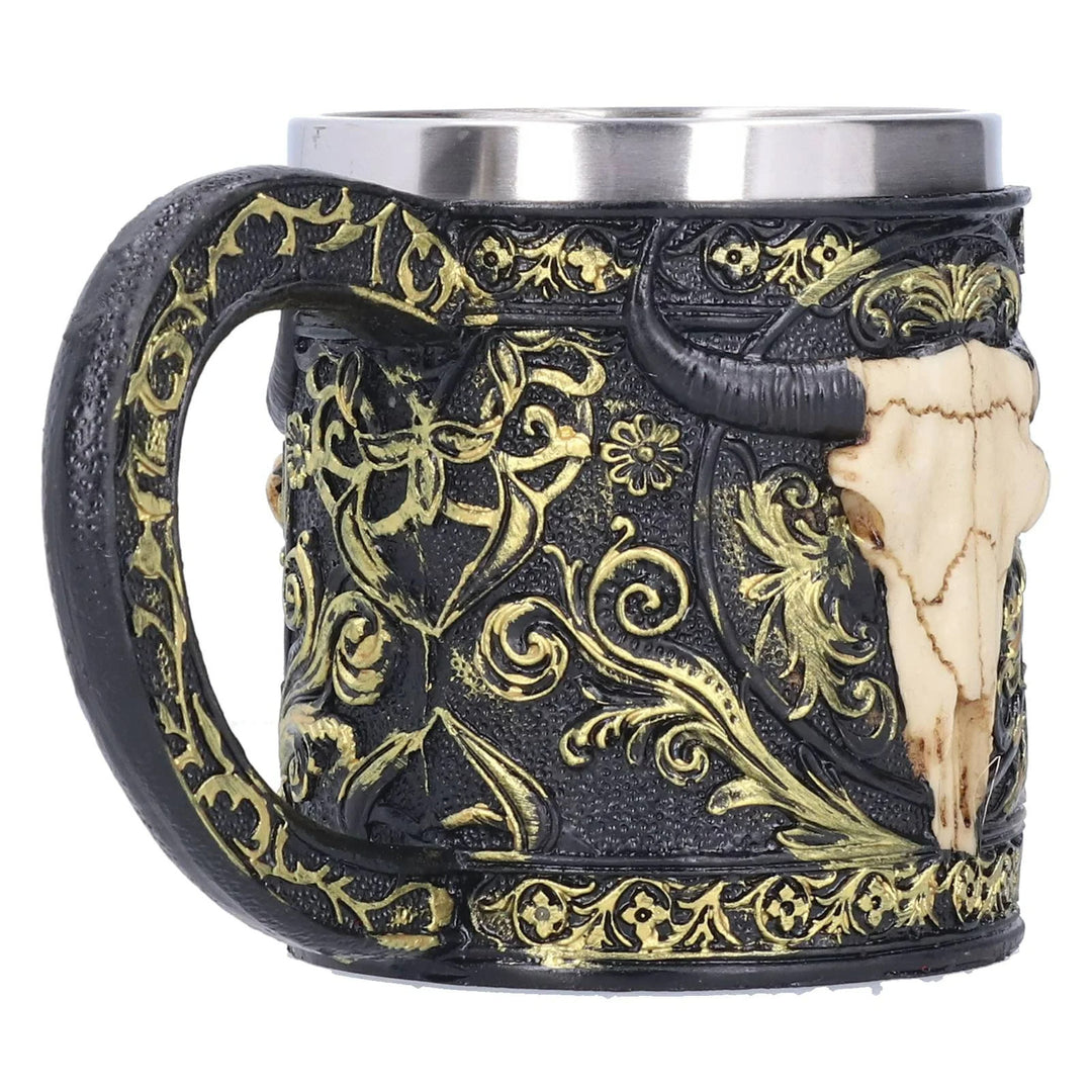 WorldNorse Carved Bull Skull Tankard Mug