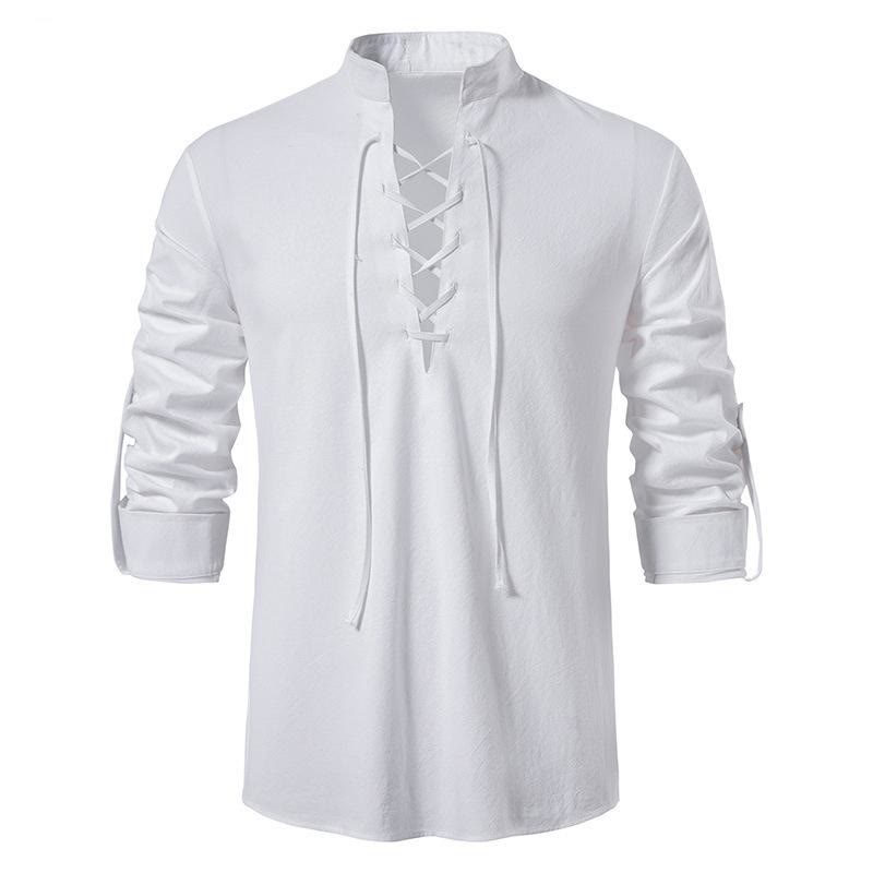 WorldNorse Medieval Lace-Up Pirate Tunic Costume Shirt - White - 3XL - image 9