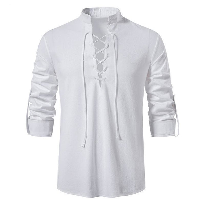 WorldNorse Medieval Lace-Up Pirate Tunic Costume Shirt - White - 3XL - image 9