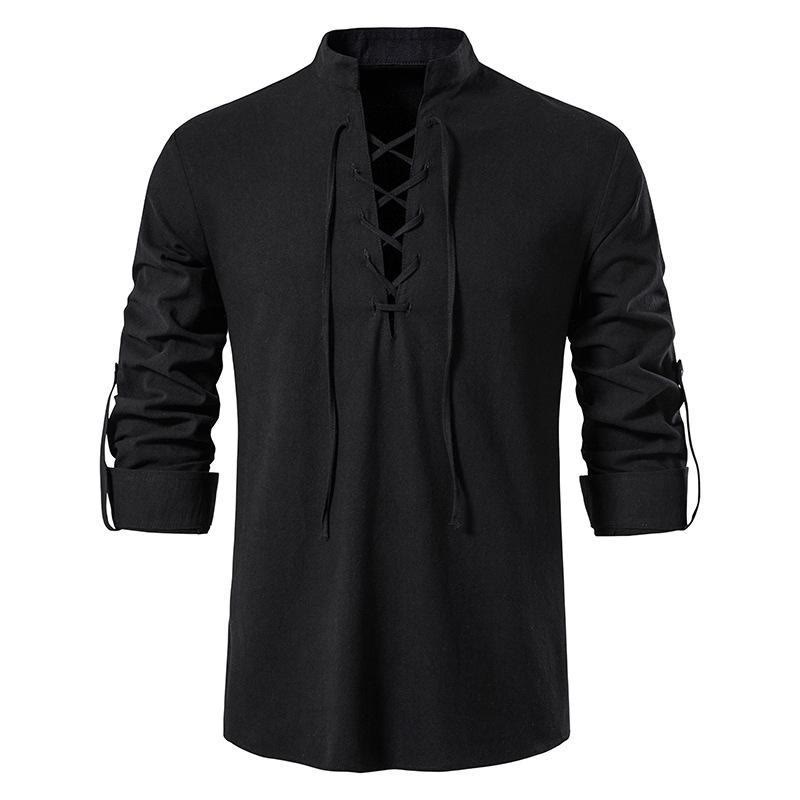 WorldNorse Medieval Lace-Up Tunic Henley Costume Shirt - Black - 3XL - image 9