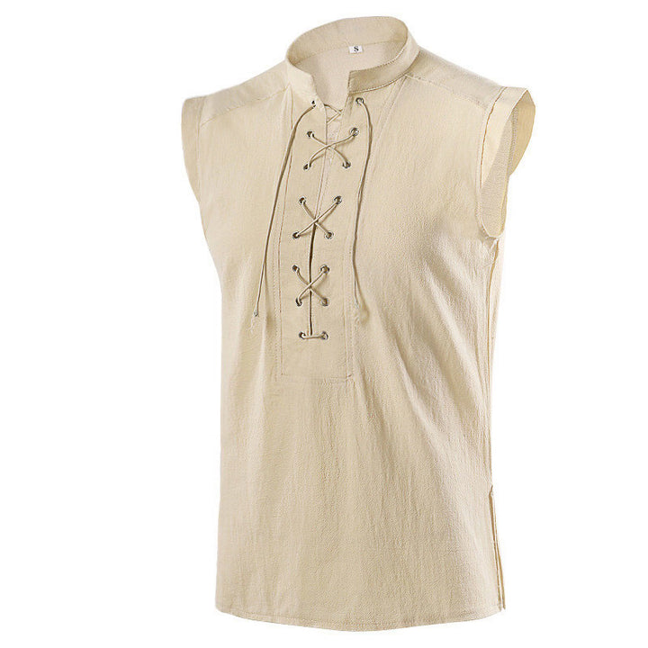 WorldNorse Medieval Sleeveless Lace-Up Collar Costume Shirt