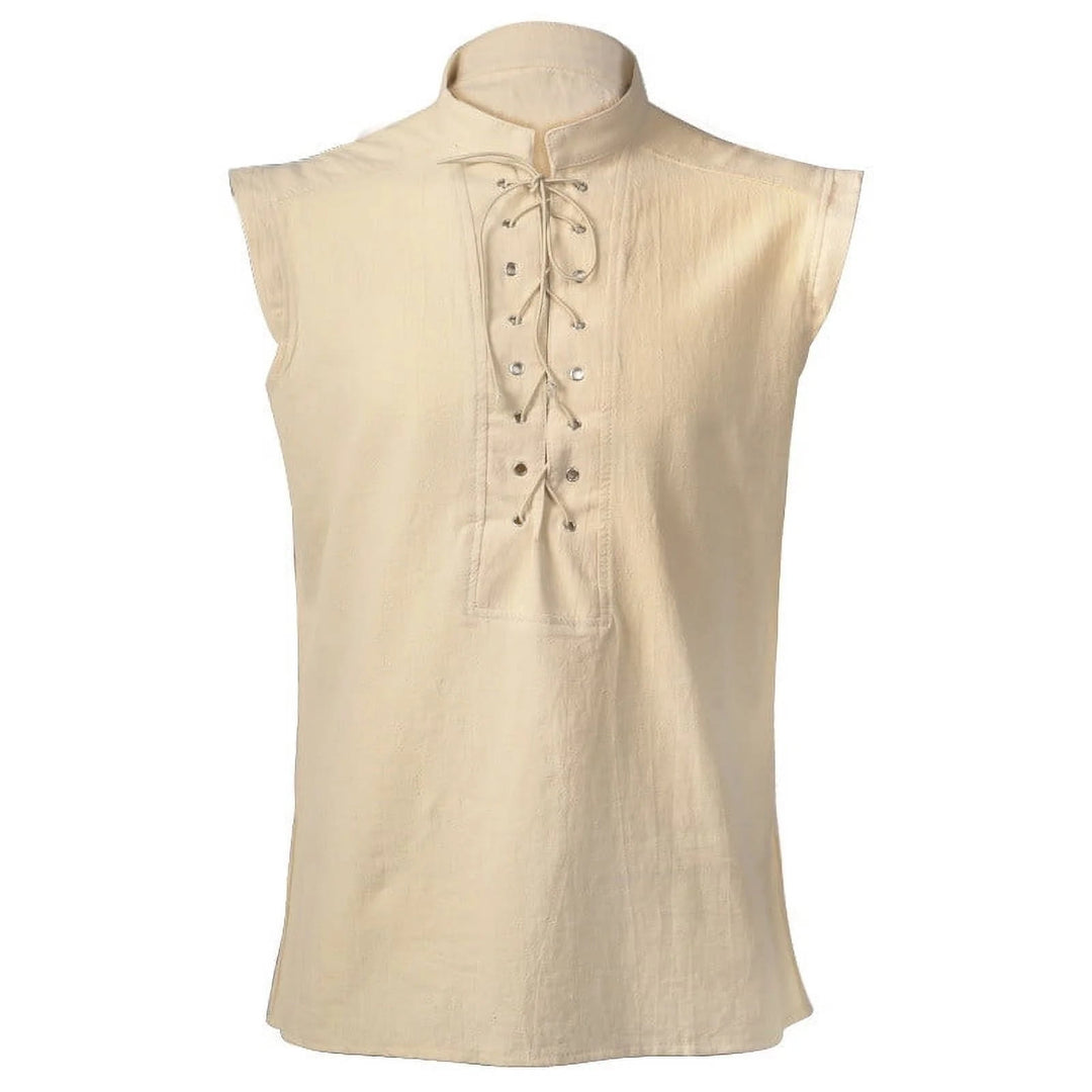 WorldNorse Medieval Sleeveless Lace-Up Collar Costume Shirt - Khaki - 2XL - image 0