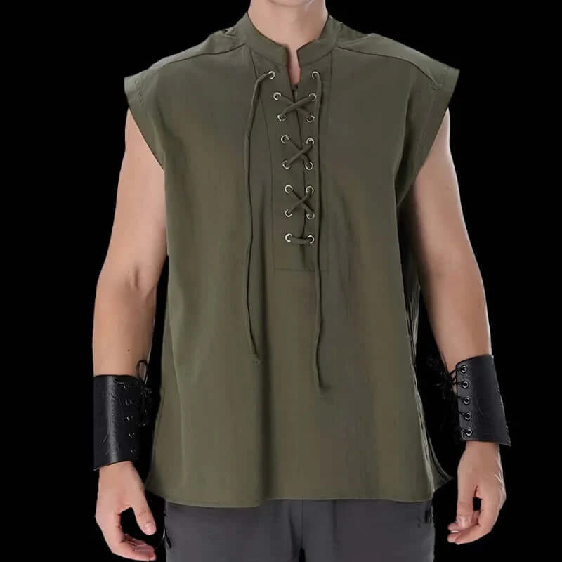 WorldNorse Medieval Sleeveless Lace-Up Collar Costume Shirt