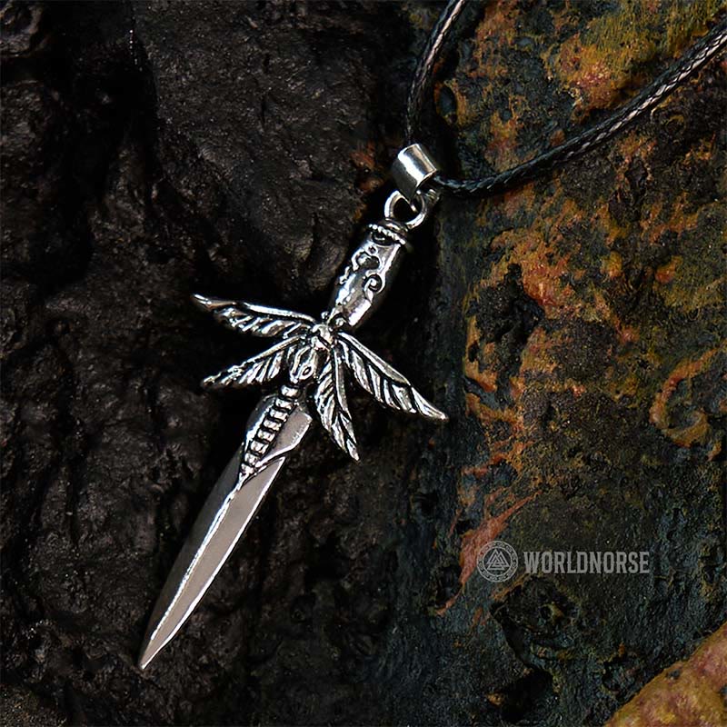 WorldNorse Skull Dragonfly Dagger Necklace