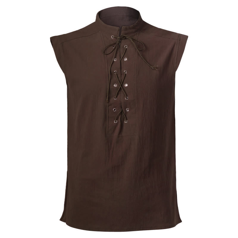 WorldNorse Medieval Sleeveless Lace-Up Collar Costume Shirt