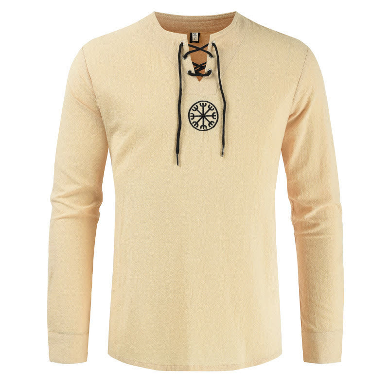 WorldNorse Helm Of Awe Lace-Up Collar Costume Shirt - Khaki - 4XL - image 0
