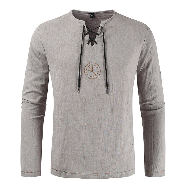 WorldNorse Nordic Lace-Up Collar Costume Shirt - Grey - 4XL - image 3