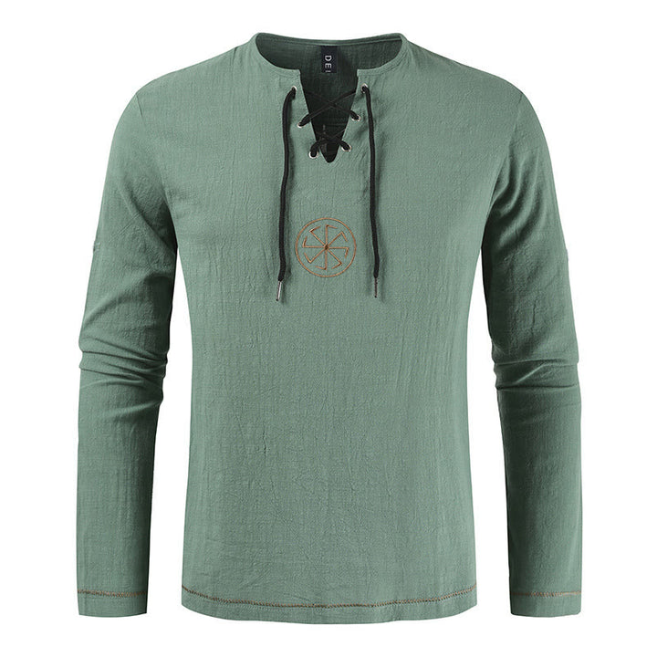 WorldNorse Nordic Lace-Up Collar Costume Shirt - Green - 4XL - image 4