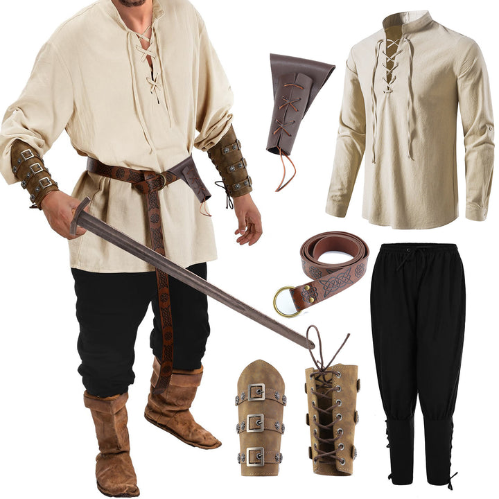 WorldNorse Viking Medieval Pirate Shirt Costume Set  - Shirt + Pant + Belt + Scabbard + Wrist Guard 1 pair - 2XL - image 2