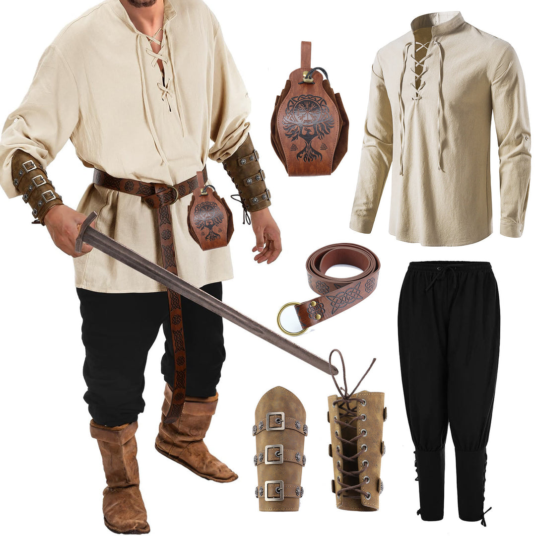 WorldNorse Viking Medieval Pirate Shirt Costume Set  - Shirt + Pant + Belt + Bag + Wrist Guard 1 pair - 2XL - image 3
