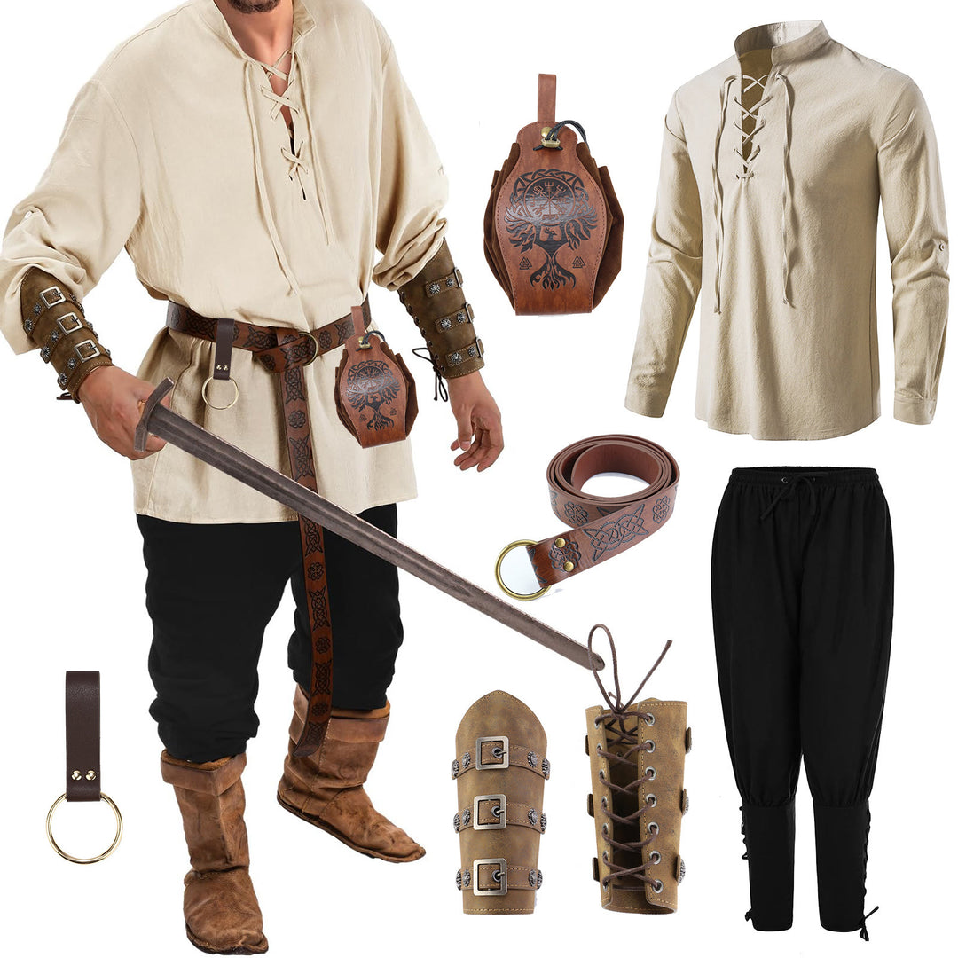 WorldNorse Viking Medieval Pirate Shirt Costume Set  - Shirt + Pant + Belt + Bag + Keychian + Wrist Guard 1 pair - 2XL - image 5