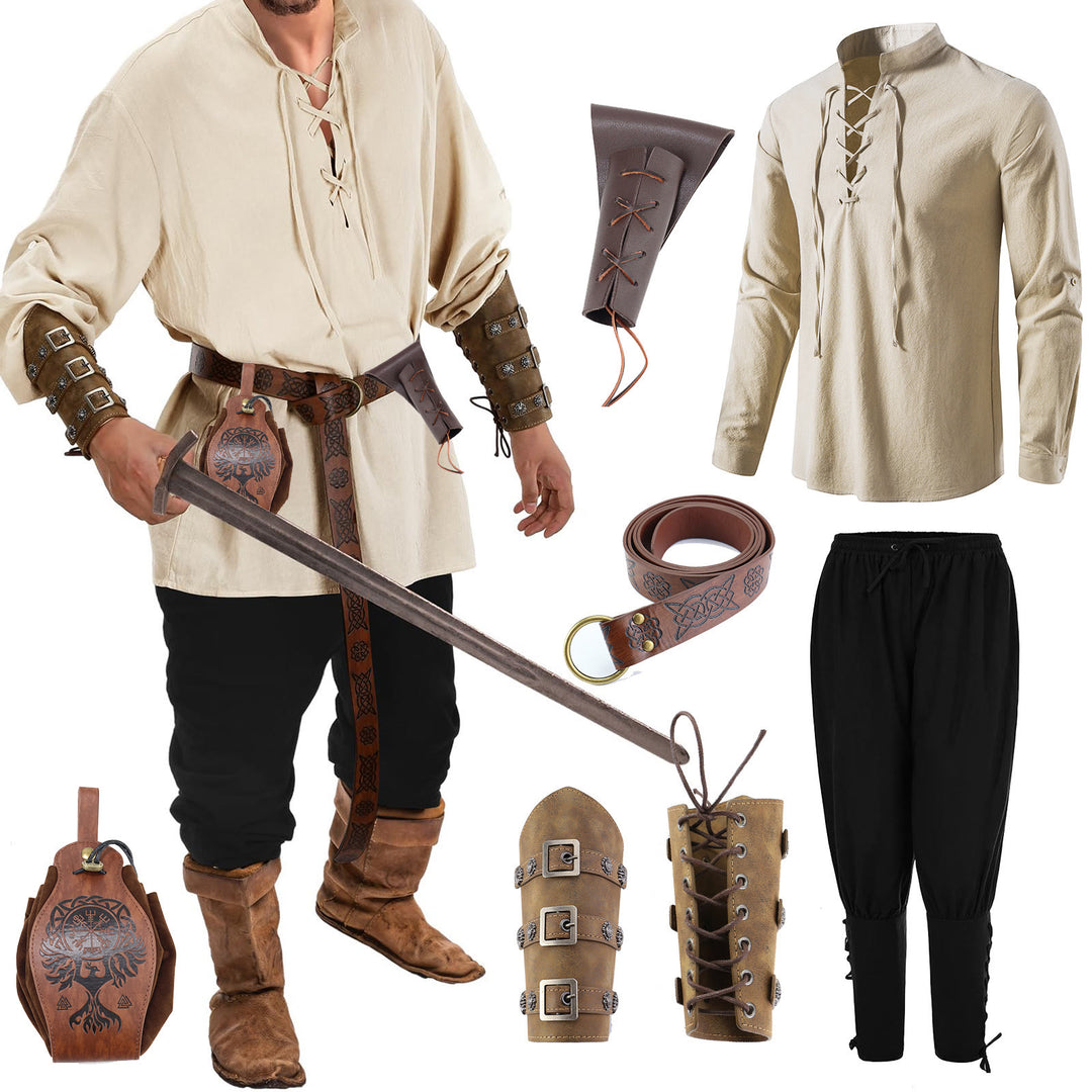 WorldNorse Viking Medieval Pirate Shirt Costume Set  - Shirt + Pant + Belt + Bag + Scabbard + Wrist Guard 1 pair - 2XL - image 4