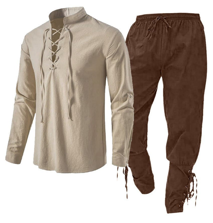 WorldNorse Medieval Viking 2-8-Piece Costume Set  - Khaki Shirt + Brown Pant - 3XL - image 2