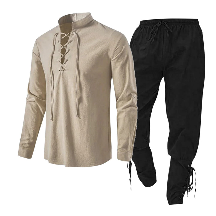 WorldNorse Medieval Viking 2-8-Piece Costume Set  - Khaki Shirt+ Black Pant - 3XL - image 3