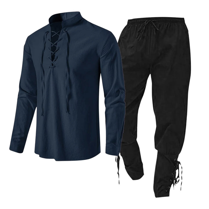 WorldNorse Medieval Viking 2-8-Piece Costume Set  - Navy Shirt + Black Pant - 3XL - image 8