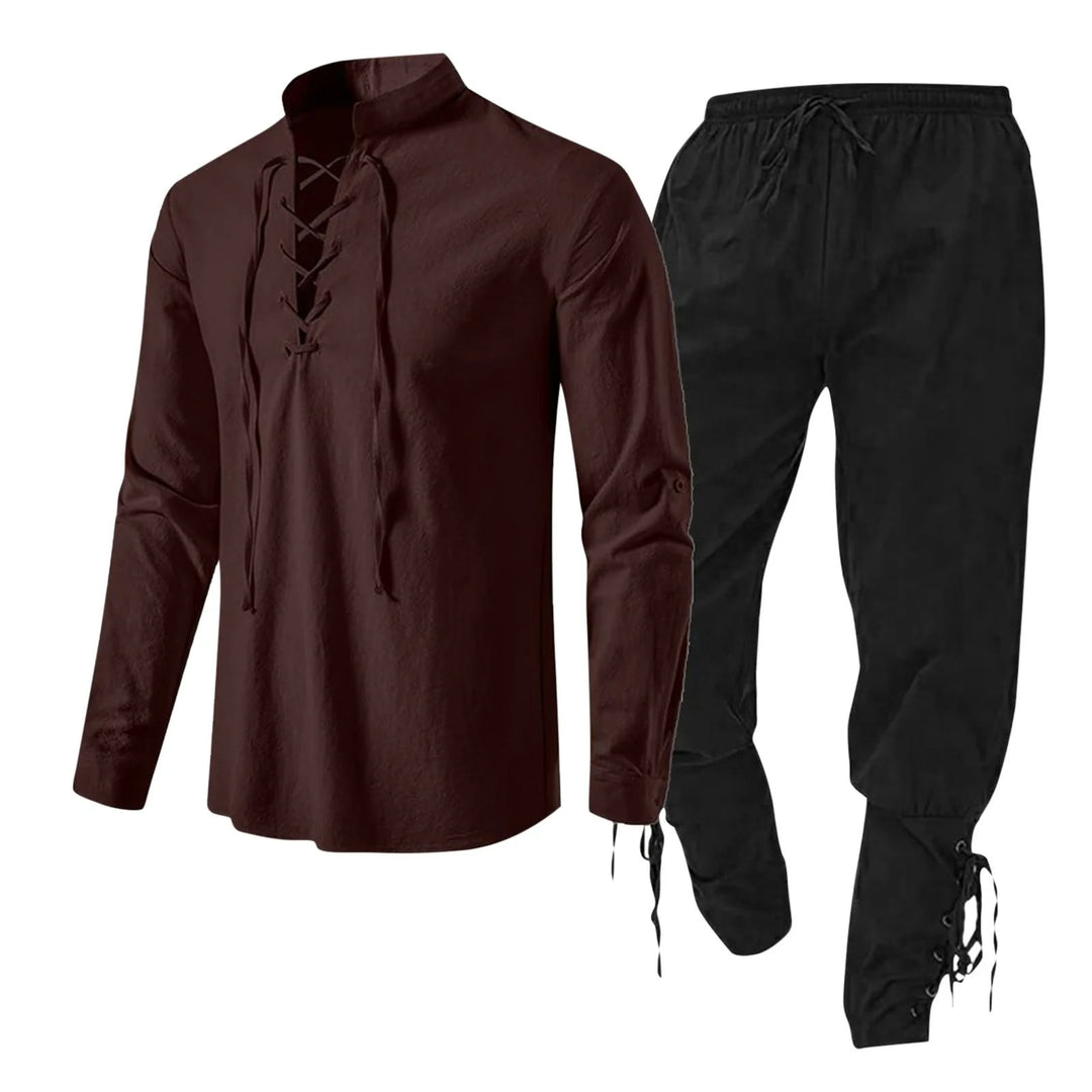 WorldNorse Medieval Viking 2-8-Piece Costume Set  - Brown Shirt + Black Pant - 3XL - image 4