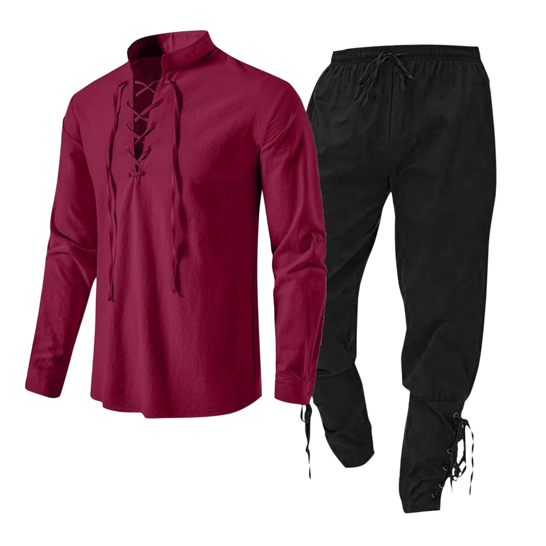 WorldNorse Medieval Viking 2-Piece Costume Set  - Red Shirt + Black Pant - 3XL - image 6