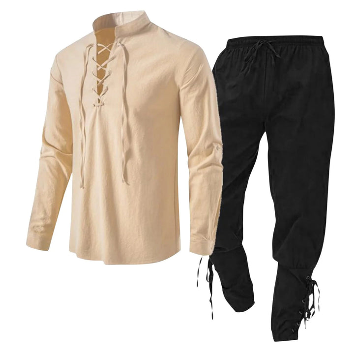 WorldNorse Medieval Viking 2-8-Piece Costume Set  - Beige Shirt + Black Pant - 3XL - image 0