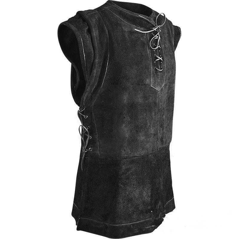 WorldNorse Medieval Faux Suede Lace-Up Costume Waistcoat - Black - 5XL - image 5