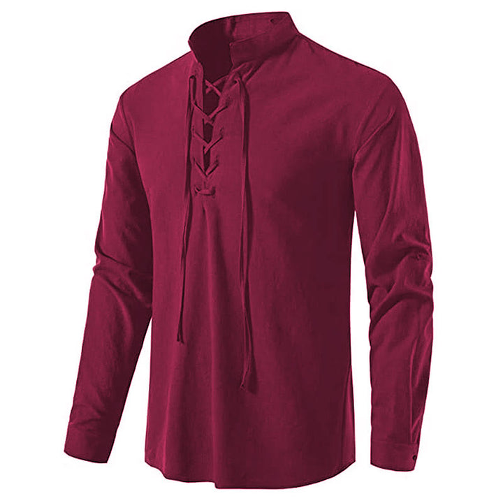 WorldNorse Medieval Lace-Up Tunic Henley Costume Shirt - Claret - 3XL - image 19
