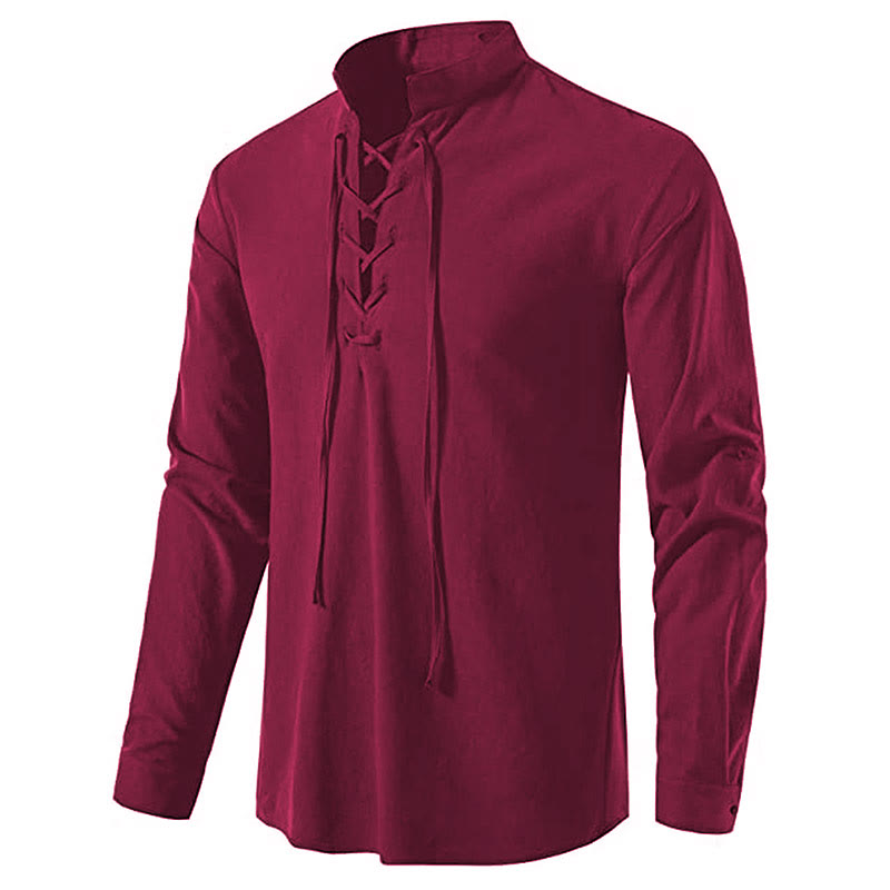 WorldNorse Medieval Lace-Up Tunic Henley Costume Shirt - Claret - 3XL - image 19