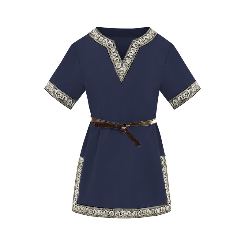 WorldNorse Medieval Embroidered Trim Tunic Costume Shirt - Navy - 160cm - image 0