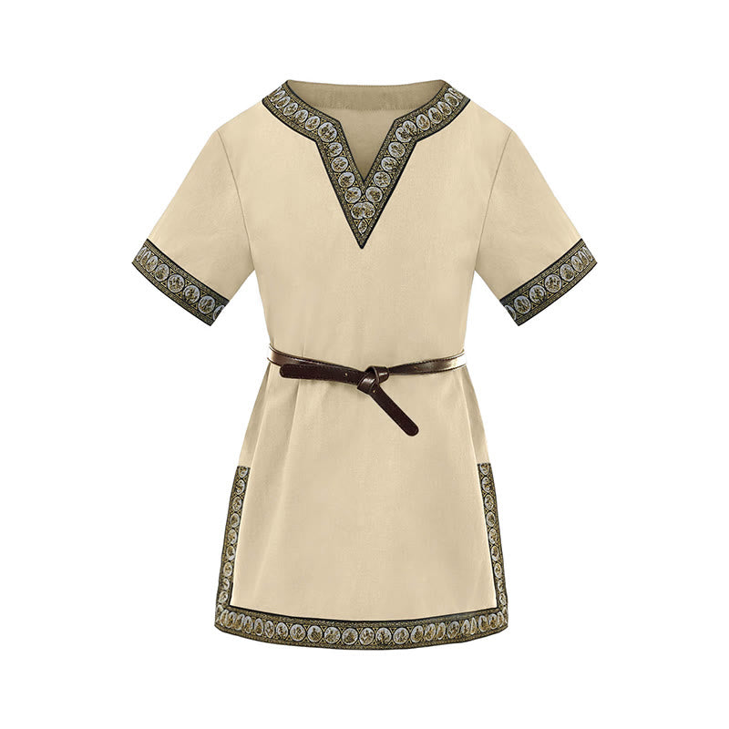 WorldNorse Medieval Embroidered Trim Tunic Costume Shirt - Beige - 160cm - image 5