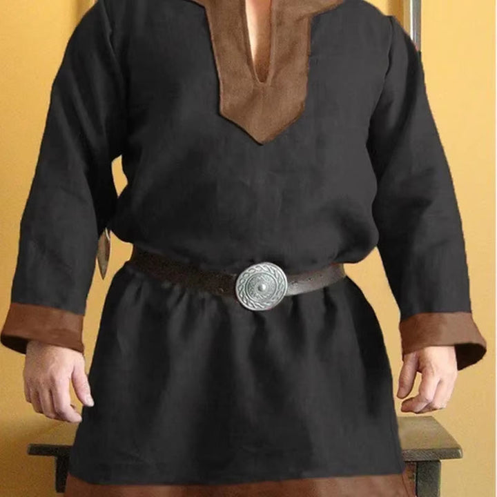 WorldNorse Medieval Viking Celtics Tunic Costume Shirt - Black + Brown - 5XL - image 6