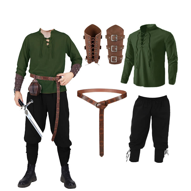 WorldNorse Medieval Nordic Tunic 4-Piece Costume Set  - Green Shirt + Black Pant + Belt + Wrist Guard - 3XL - image 8